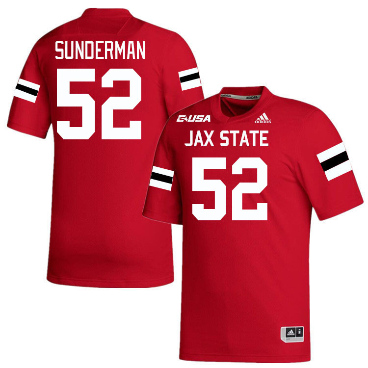 #52 Maddox Sunderman Jacksonville State Gamecocks College Football Jerseys Stitched-Red